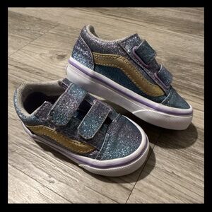 Vans Kids Glitter Velcro Sneakers in Blue, Purple & Gold